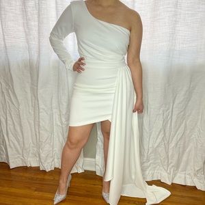 One sleeve mini dress with drape